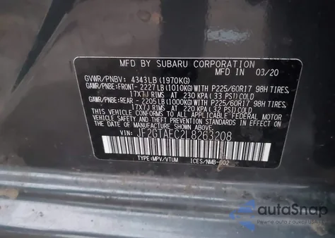 2020 Subaru Crosstrek Premium from USA, damaged, VIN JF2GTAEC2L8263208